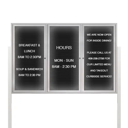 EXTREME WeatherPlus™ LED-Lit Enclosed Outdoor Letter Boards with Posts | Freestanding Lockable 2 and 3 Door Display Cases in 35  Sizes