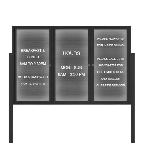 EXTREME WeatherPlus™ LED-Lit Enclosed Outdoor Letter Boards with Posts | Freestanding Lockable 2 and 3 Door Display Cases in 35  Sizes