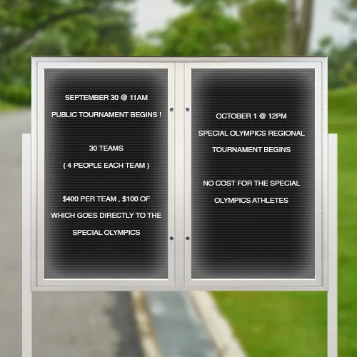 EXTREME WeatherPlus™ LED-Lit Enclosed Outdoor Letter Boards with Posts | Freestanding Lockable 2 and 3 Door Display Cases in 35  Sizes