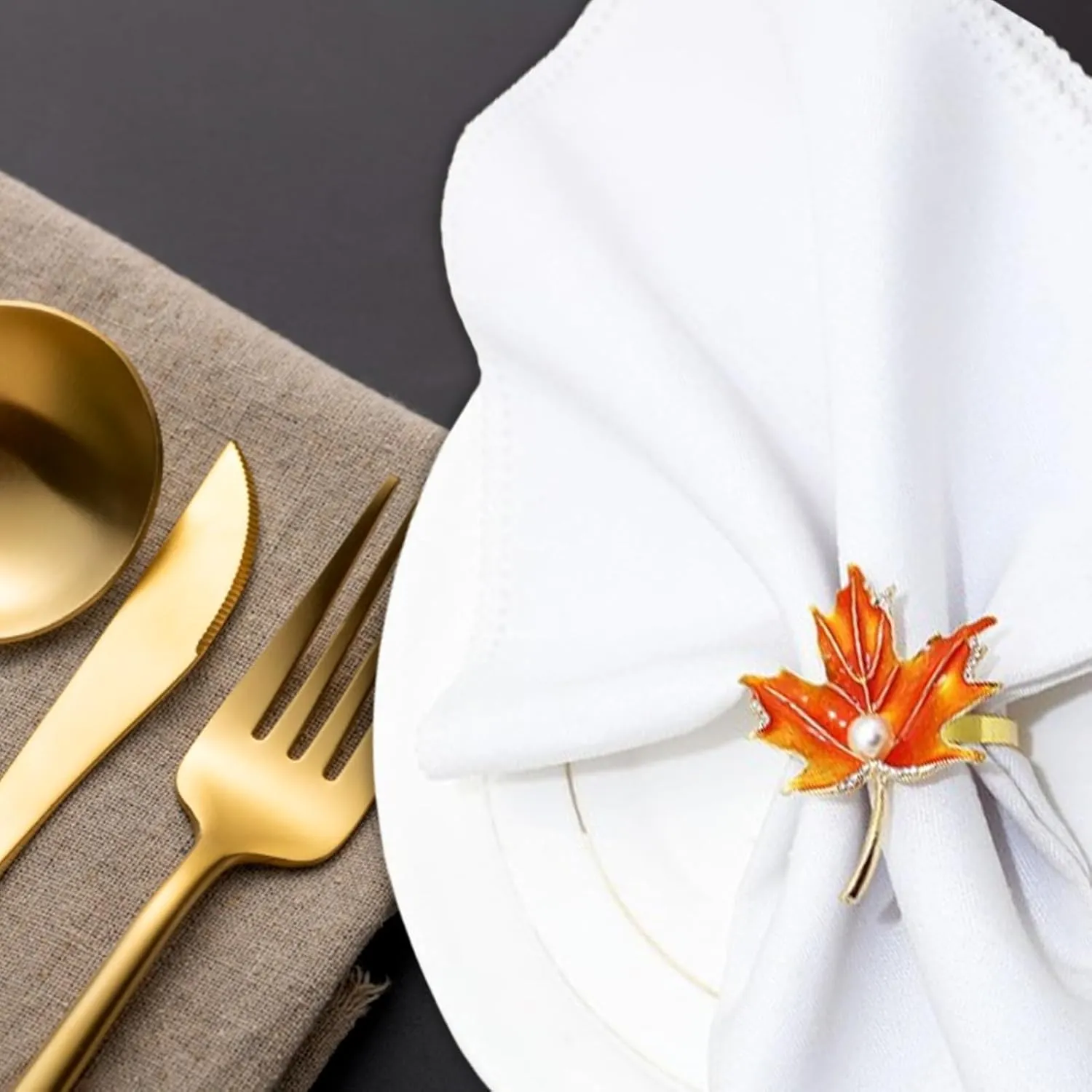 Fall Maple Leaf Napkin Ring Holder – Metal Serviette Buckle for Thanksgiving & Autumn Decor