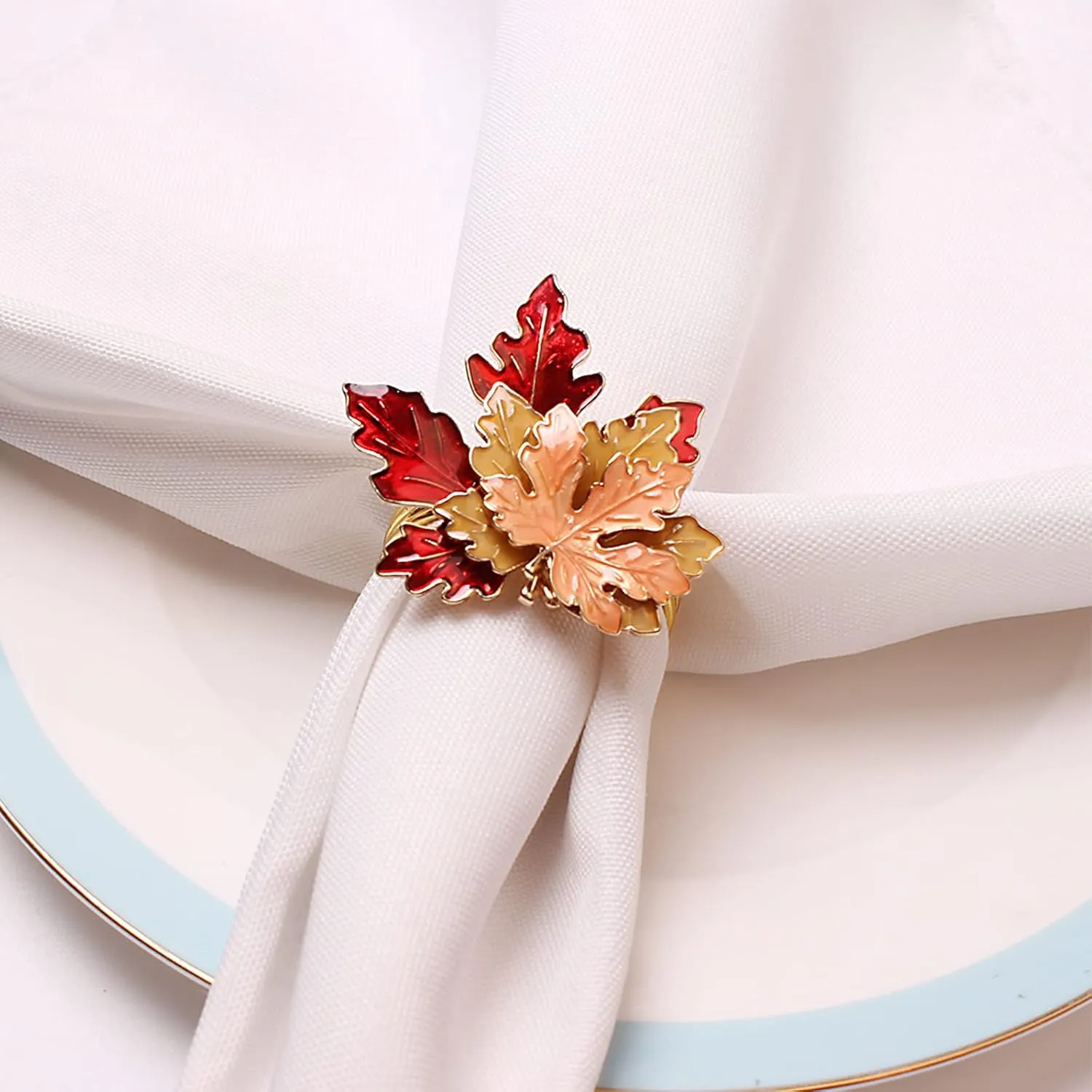 Fall Maple Leaf Napkin Ring Holder – Metal Serviette Buckle for Thanksgiving & Autumn Decor