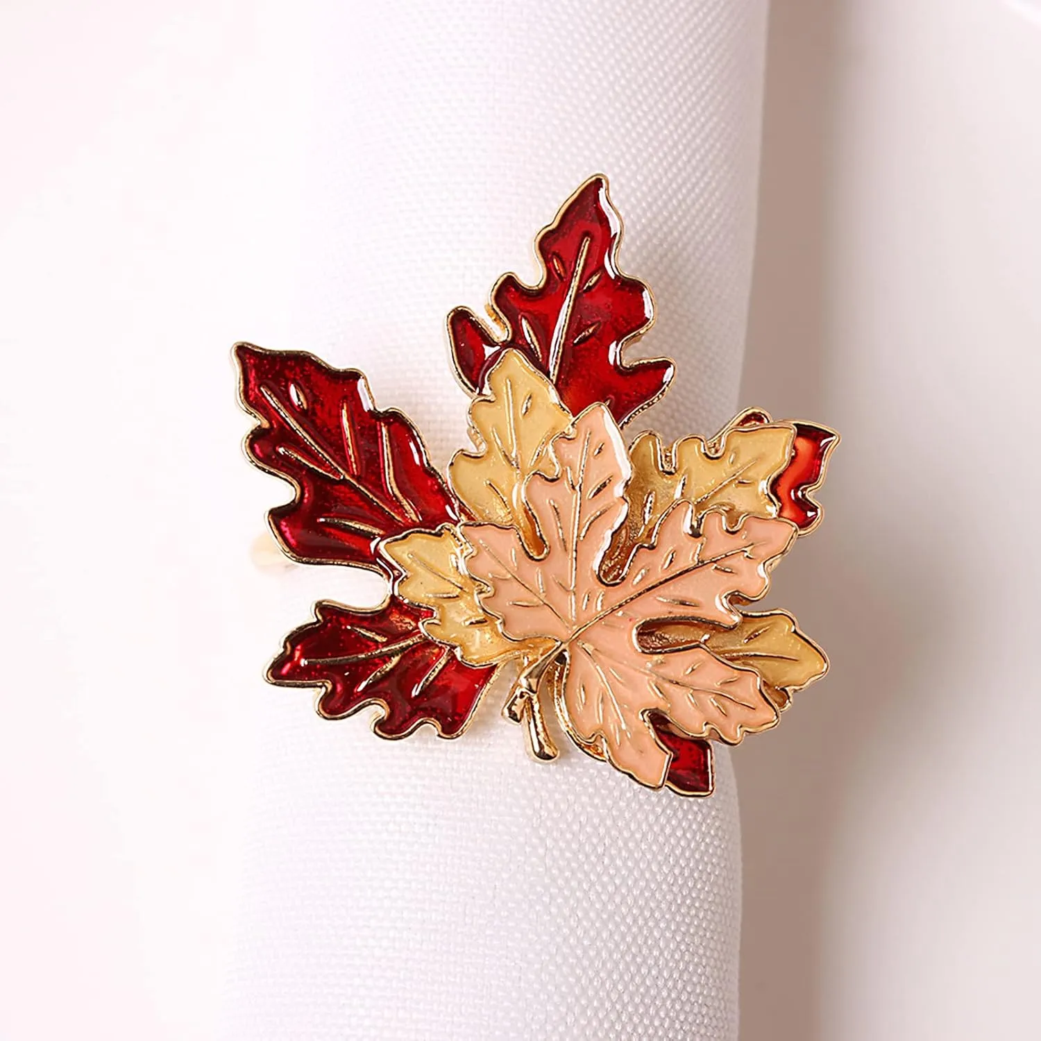 Fall Maple Leaf Napkin Ring Holder – Metal Serviette Buckle for Thanksgiving & Autumn Decor