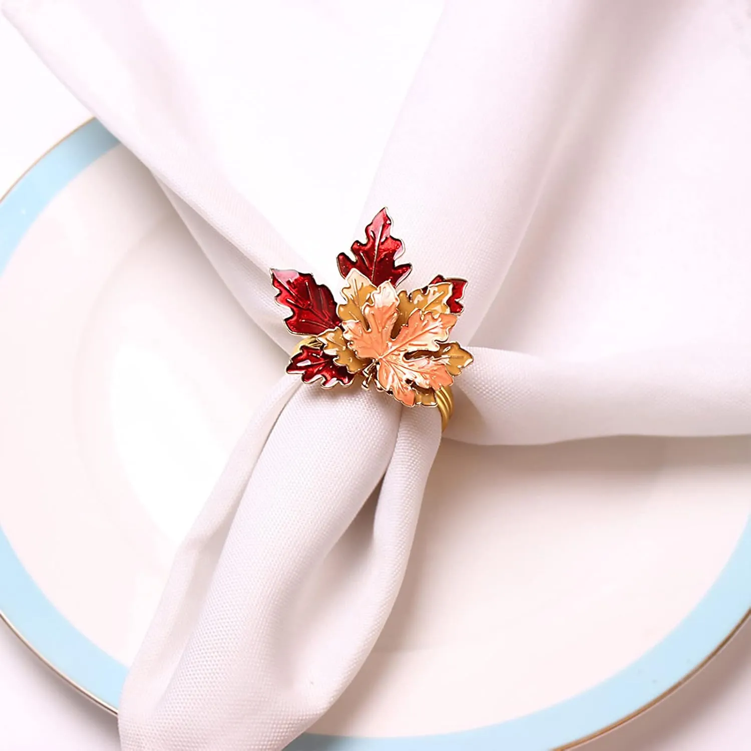 Fall Maple Leaf Napkin Ring Holder – Metal Serviette Buckle for Thanksgiving & Autumn Decor