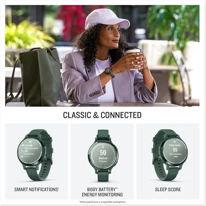 Garmin Lily 2 Active Women's Jasper Green With Jasper Green Silicone Band Built-in GPS Hidden Display Patterned Lens Up To 9 Days Battery Life Small And Stylish Smartwatch - 010-02891-02