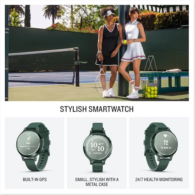 Garmin Lily 2 Active Women's Jasper Green With Jasper Green Silicone Band Built-in GPS Hidden Display Patterned Lens Up To 9 Days Battery Life Small And Stylish Smartwatch - 010-02891-02