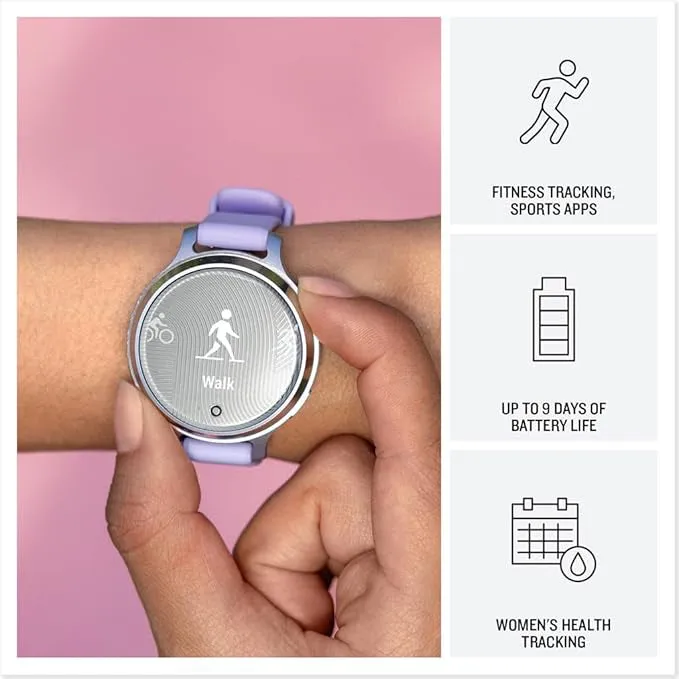 Garmin Lily 2 Active Women's Silver With Purple Jasmine Silicone Band Built-in GPS Hidden Display Patterned Lens Up To 9 Days Battery Life Small and Stylish Smartwatch - 010-02891-01