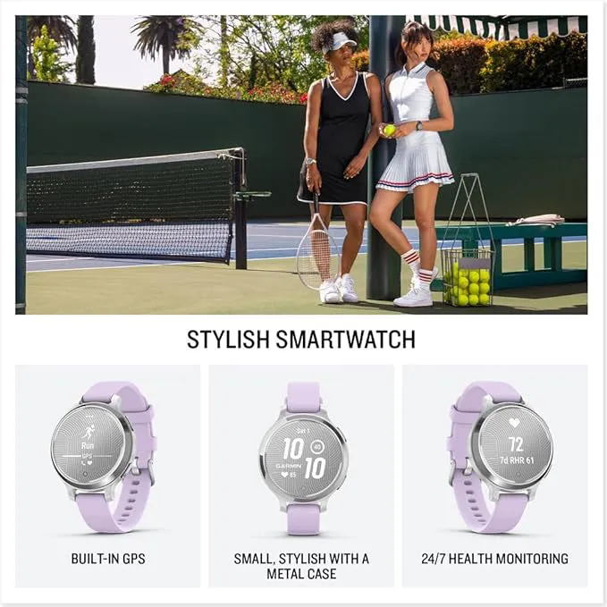 Garmin Lily 2 Active Women's Silver With Purple Jasmine Silicone Band Built-in GPS Hidden Display Patterned Lens Up To 9 Days Battery Life Small and Stylish Smartwatch - 010-02891-01