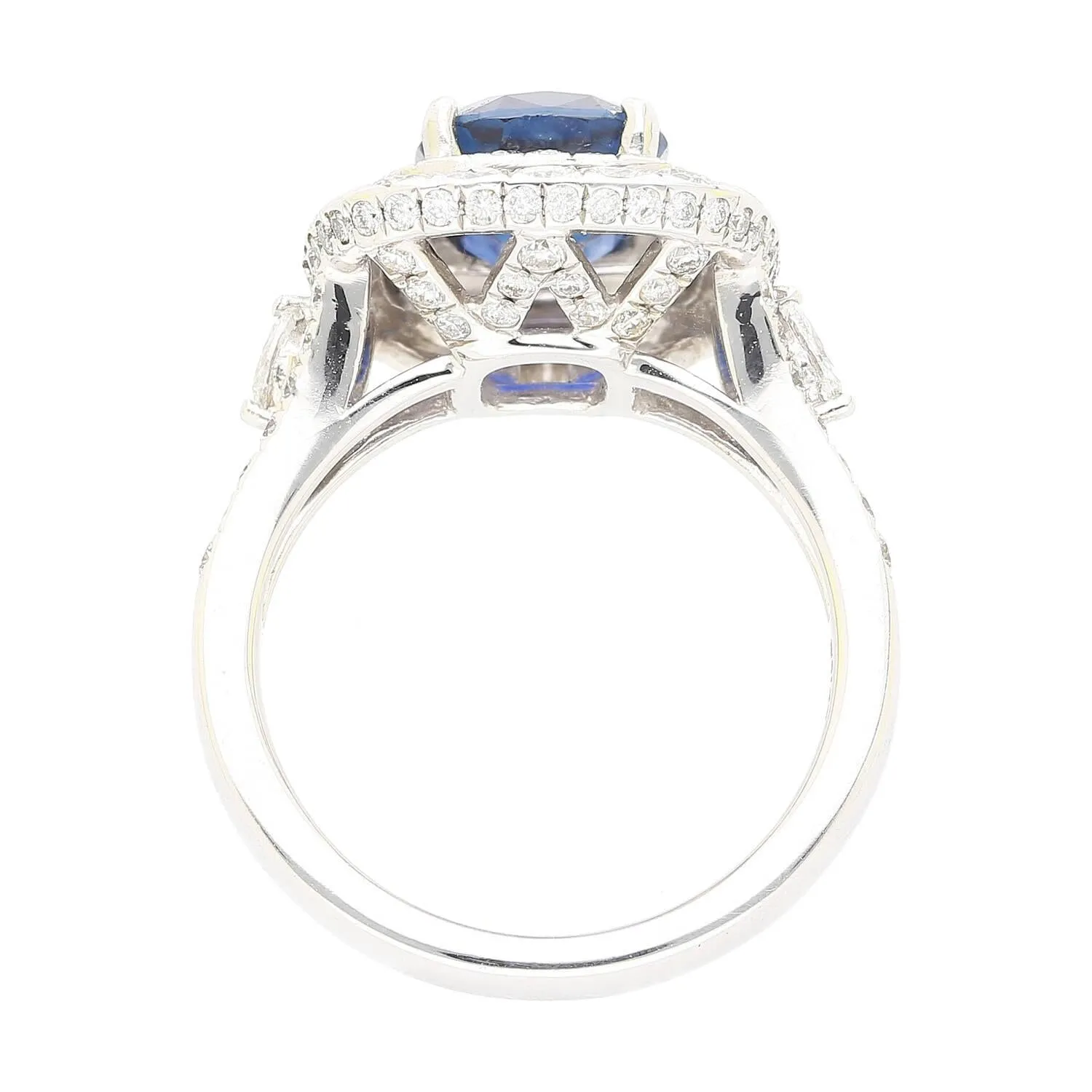 GIA Certified 3.12 Carat Cushion Cut No Heat Sapphire & Diamond Ring