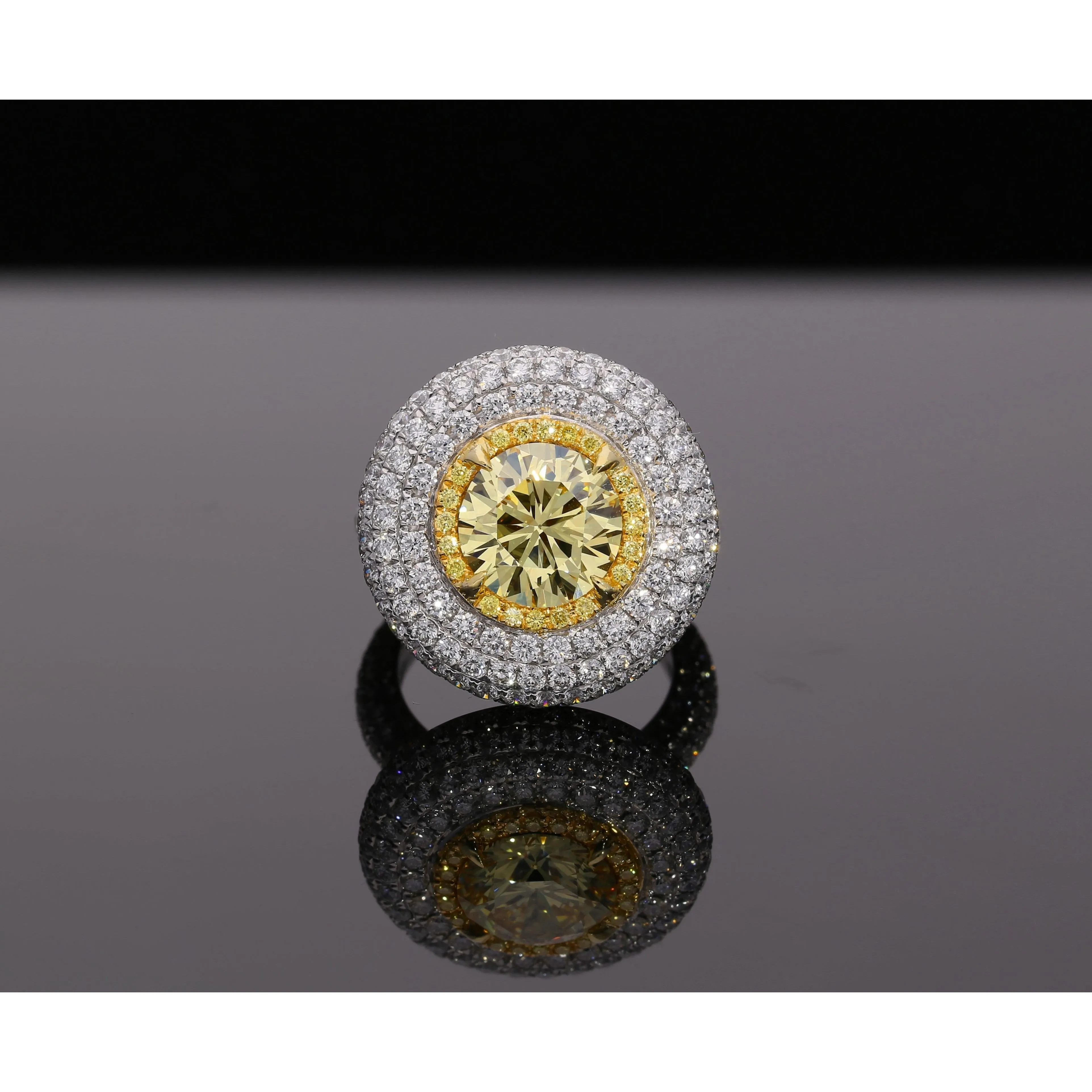 GIA Certified 3.3 Carat Fancy Intense Yellow Flawless Round Diamond Ring