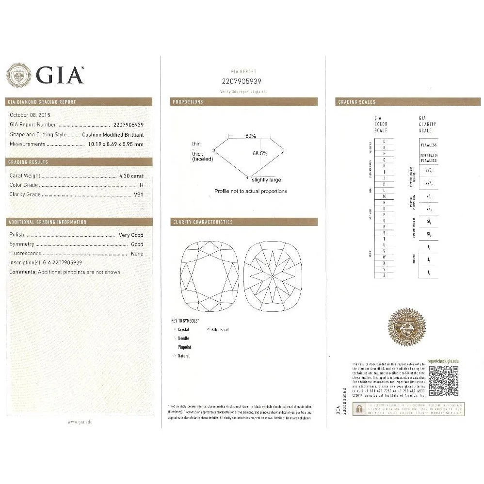 GIA Certified 4.10 Carat Cushion H/VS1 Diamond Swirl Engagement Ring
