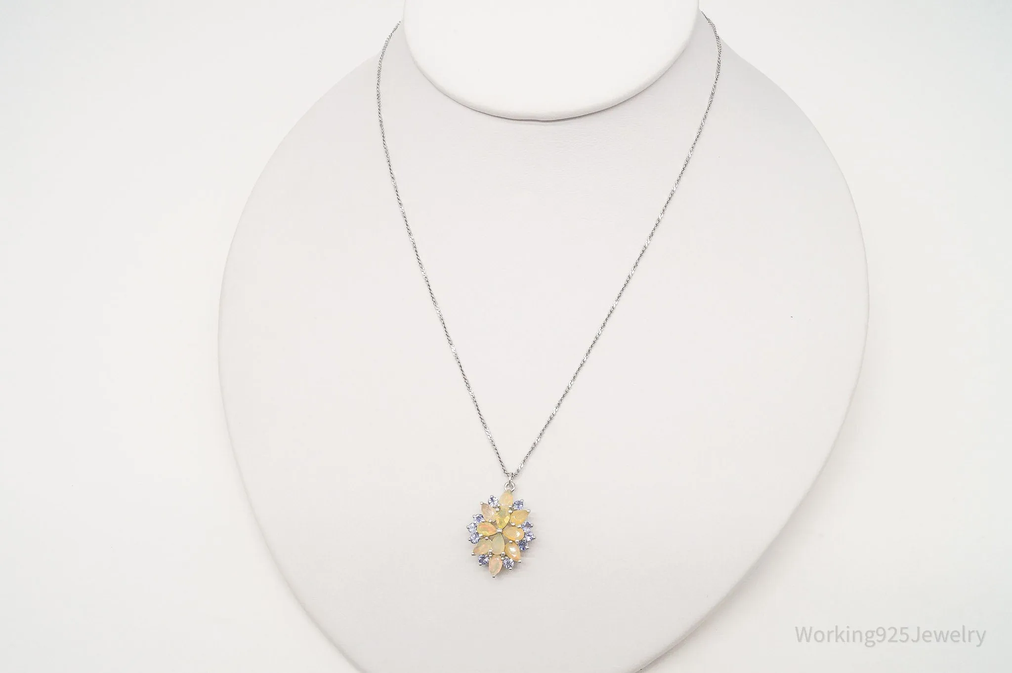 GIE Ethiopian Opal & Tanzanite Sterling Silver Necklace 18"