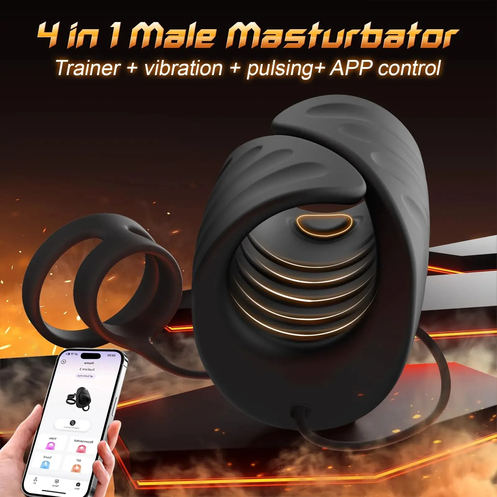Glnas Trainer App Control 9 Vibrating Pulsing Dual Penis Ring