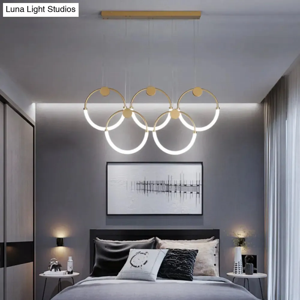 Gold Minimalistic Ring Pendant LED Ceiling Light for Living Room - Acrylic Island Lighting