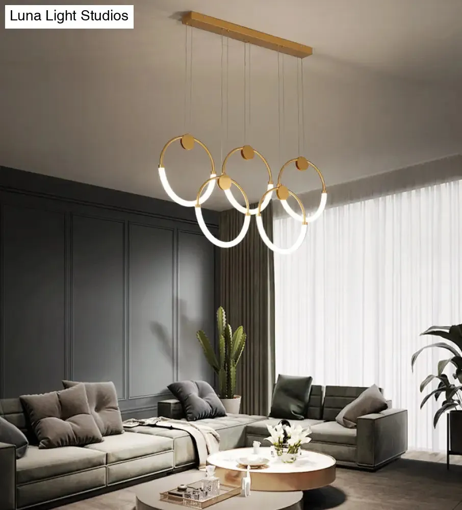 Gold Minimalistic Ring Pendant LED Ceiling Light for Living Room - Acrylic Island Lighting