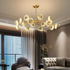 Golden Halo Circlets Modern LED Crystal Shape Glass Chandelier Luxurious Gold Light Fixture