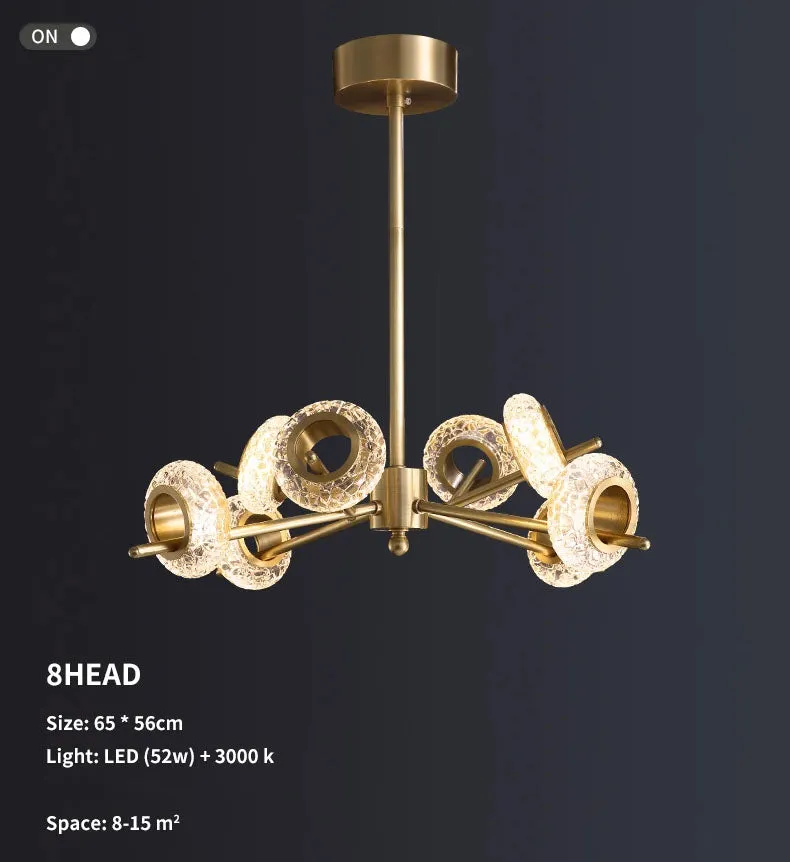 Golden Halo Circlets Modern LED Crystal Shape Glass Chandelier Luxurious Gold Light Fixture