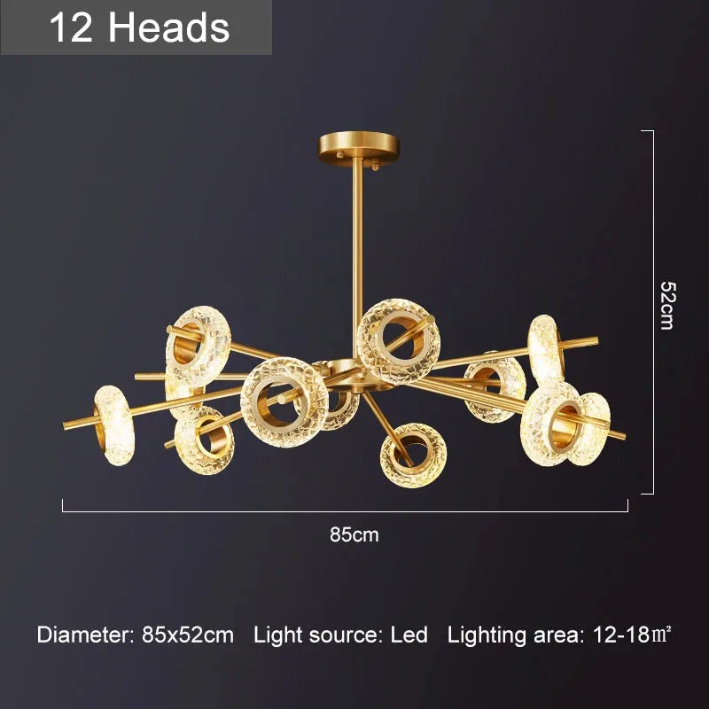 Golden Halo Circlets Modern LED Crystal Shape Glass Chandelier Luxurious Gold Light Fixture