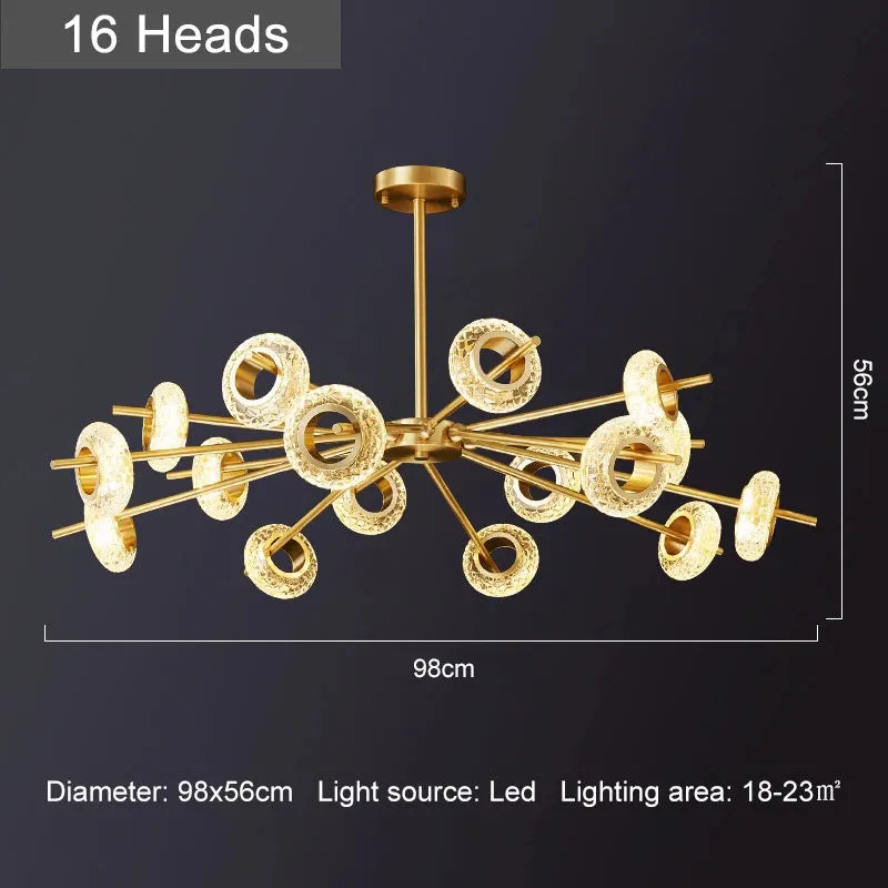 Golden Halo Circlets Modern LED Crystal Shape Glass Chandelier Luxurious Gold Light Fixture