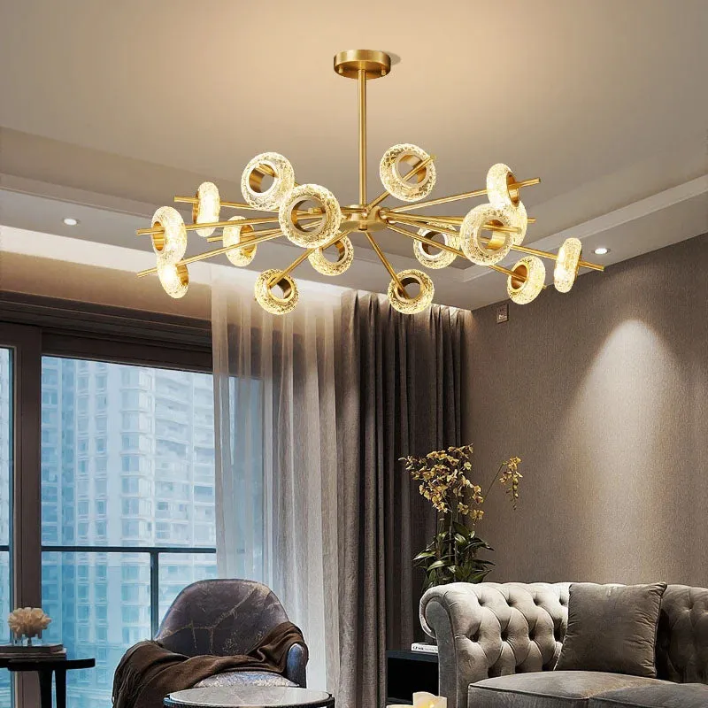 Golden Halo Circlets Modern LED Crystal Shape Glass Chandelier Luxurious Gold Light Fixture