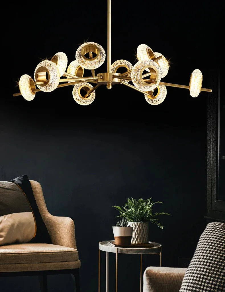 Golden Halo Circlets Modern LED Crystal Shape Glass Chandelier Luxurious Gold Light Fixture