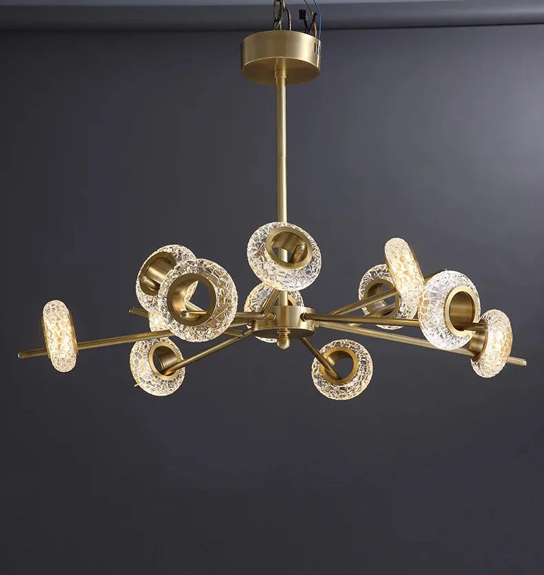 Golden Halo Circlets Modern LED Crystal Shape Glass Chandelier Luxurious Gold Light Fixture