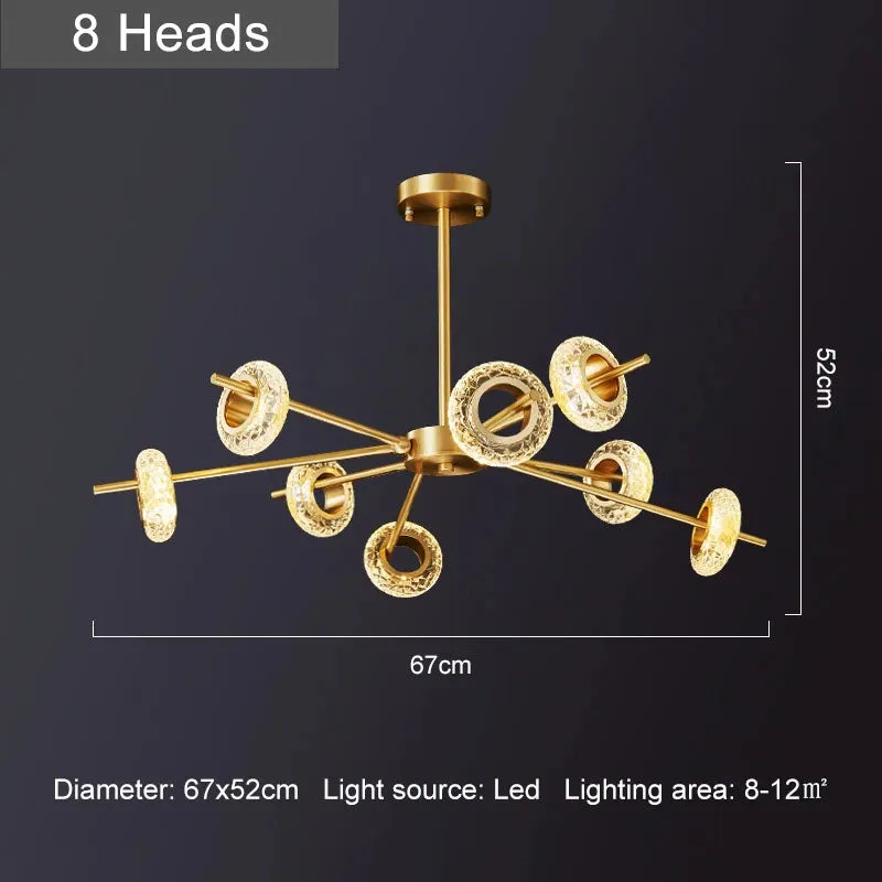 Golden Halo Circlets Modern LED Crystal Shape Glass Chandelier Luxurious Gold Light Fixture