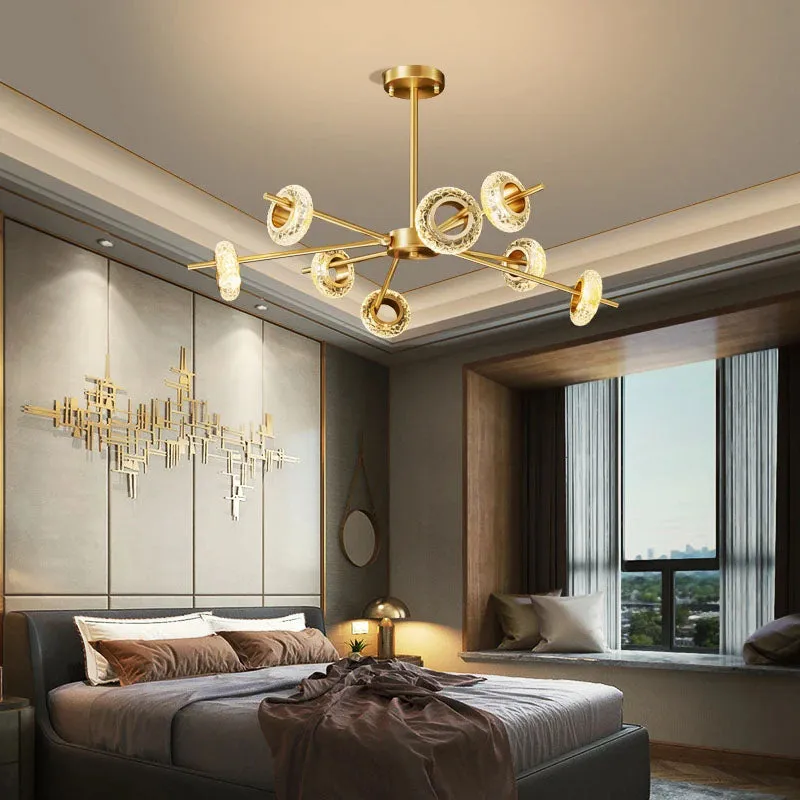Golden Halo Circlets Modern LED Crystal Shape Glass Chandelier Luxurious Gold Light Fixture