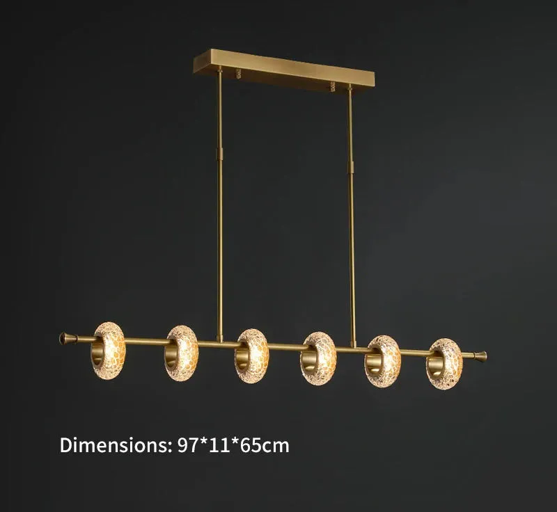 Golden Halo Circlets Modern LED Crystal Shape Glass Long Bar Chandelier Luxurious Gold Light Fixture