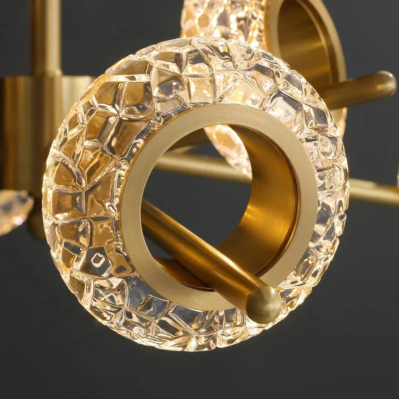 Golden Halo Circlets Modern LED Crystal Shape Glass Long Bar Chandelier Luxurious Gold Light Fixture