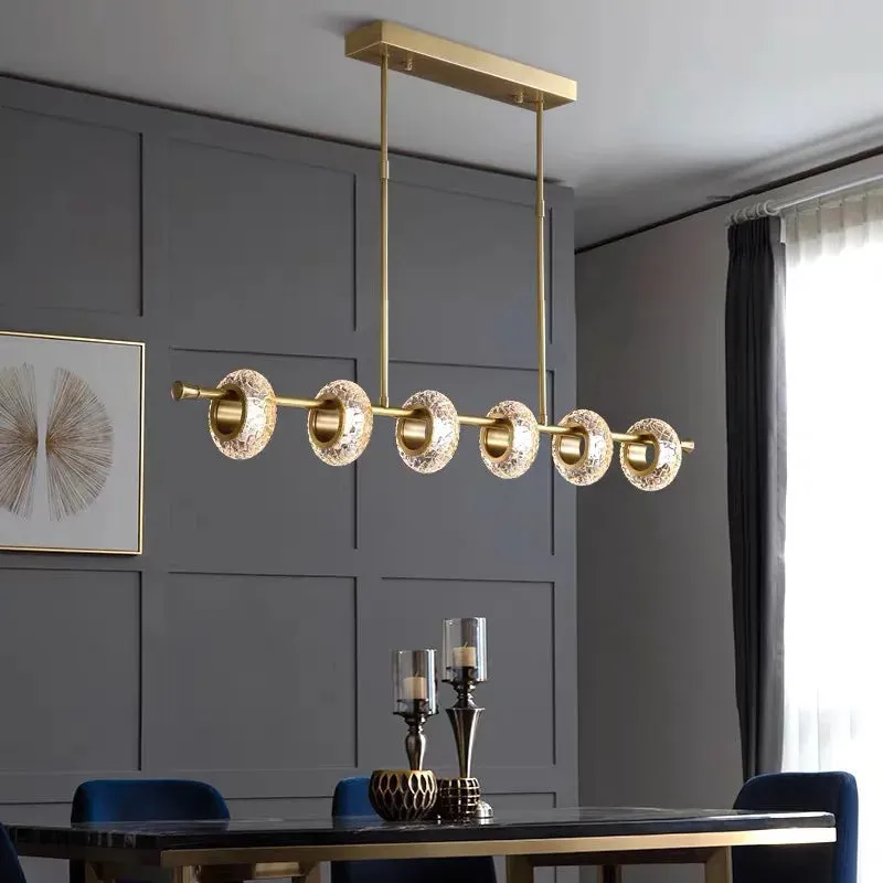 Golden Halo Circlets Modern LED Crystal Shape Glass Long Bar Chandelier Luxurious Gold Light Fixture