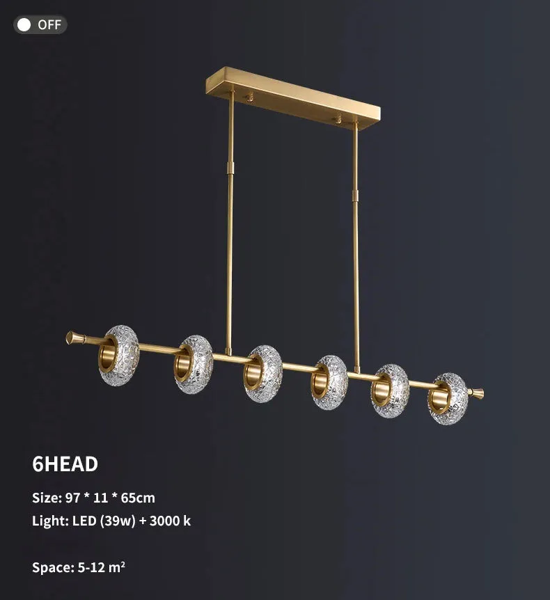 Golden Halo Circlets Modern LED Crystal Shape Glass Long Bar Chandelier Luxurious Gold Light Fixture