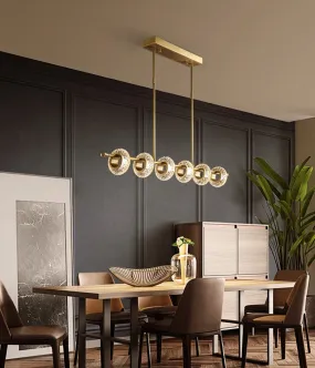Golden Halo Circlets Modern LED Crystal Shape Glass Long Bar Chandelier Luxurious Gold Light Fixture