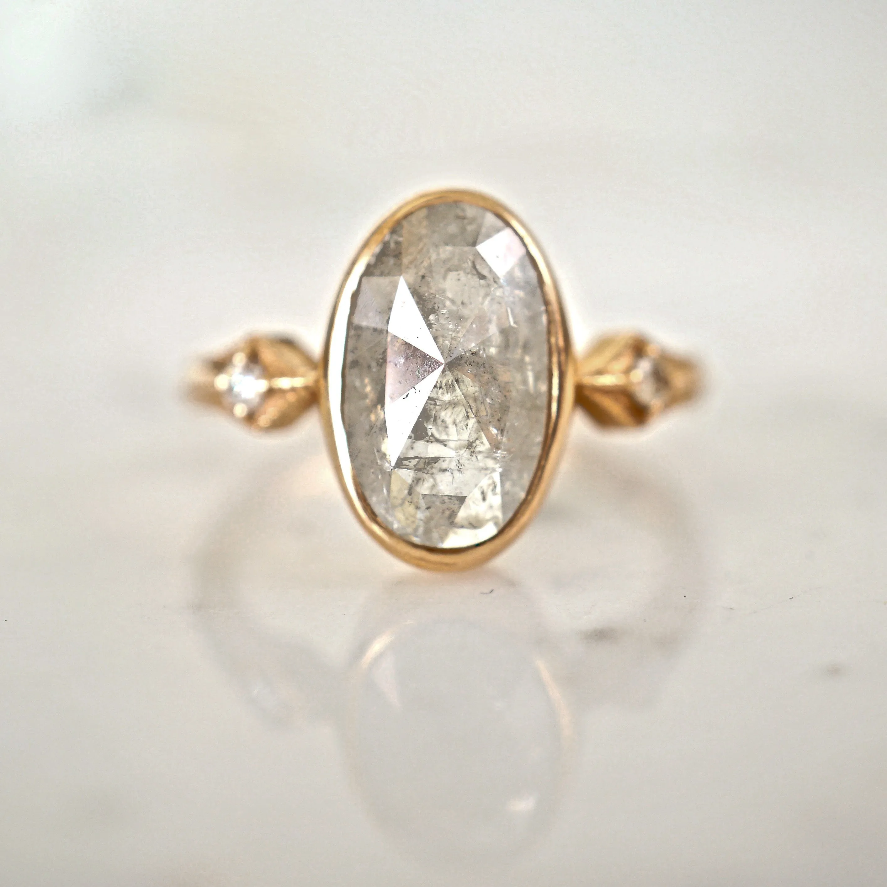 Grey Rose Cut Diamond Engagement Ring - Oval Gray Raw Diamond Ring - Rustic Diamond Ring