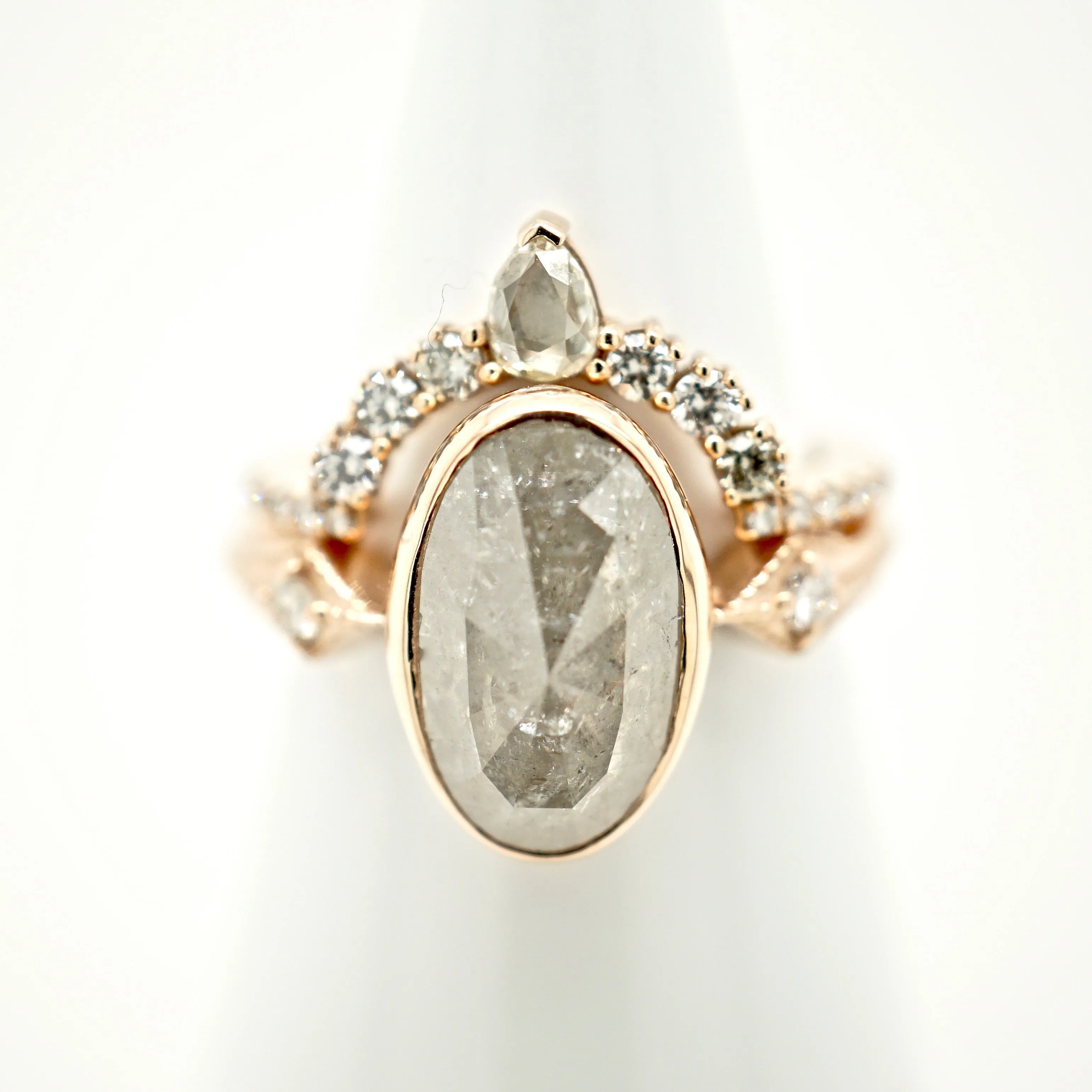 Grey Rose Cut Diamond Engagement Ring - Oval Gray Raw Diamond Ring - Rustic Diamond Ring