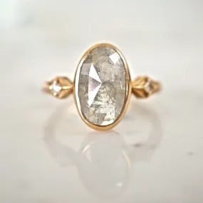 Grey Rose Cut Diamond Engagement Ring - Oval Gray Raw Diamond Ring - Rustic Diamond Ring