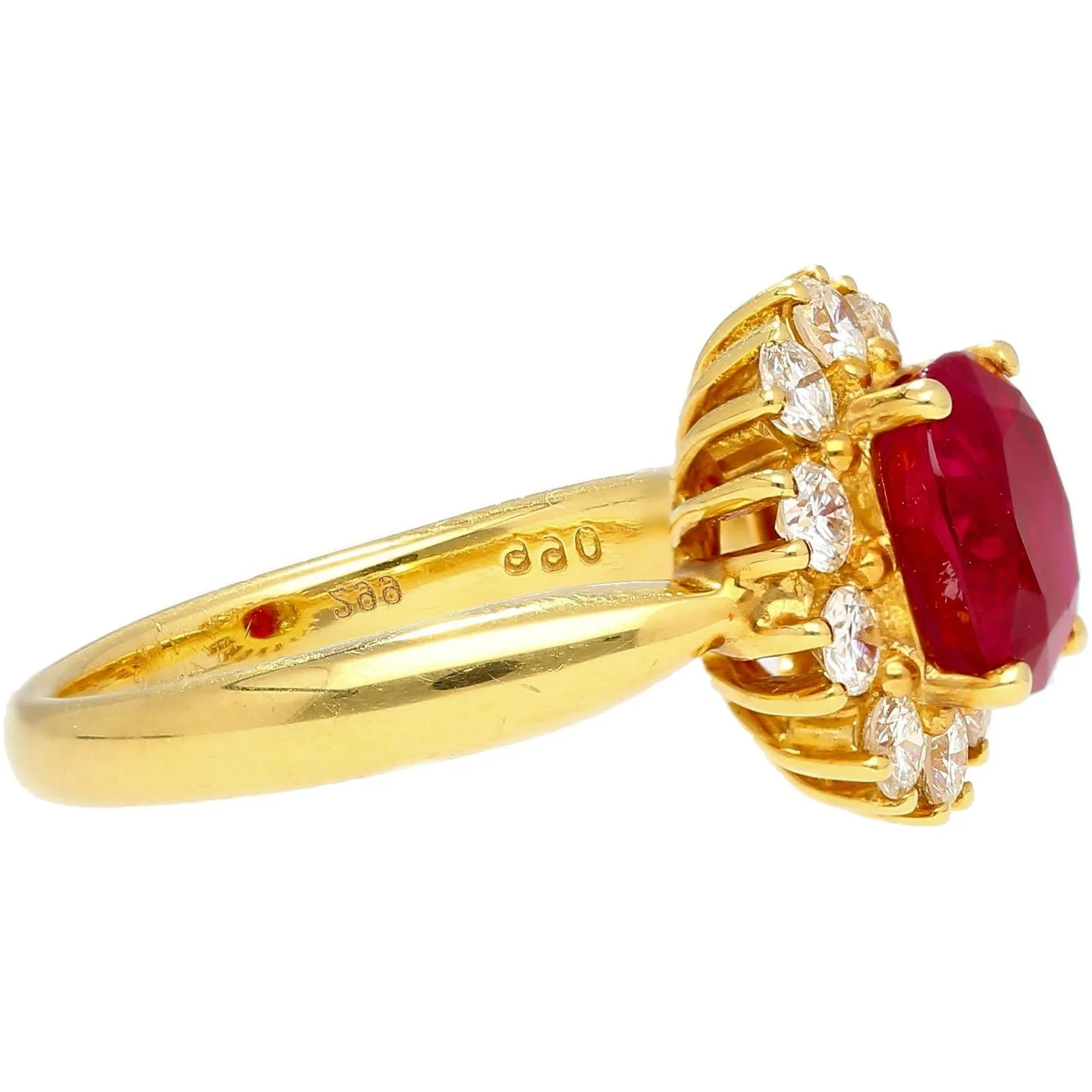 GRS Certified 2.99 Oval Cut Burma Ruby & Diamond Halo Ring