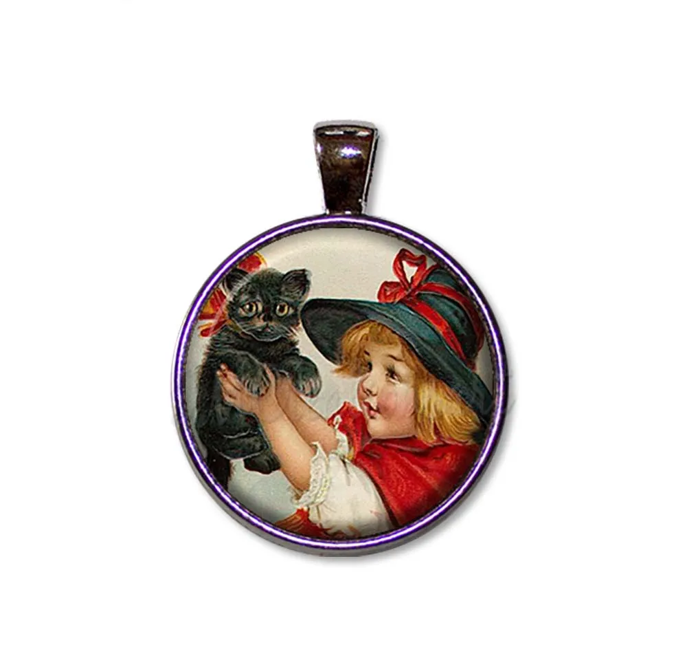 Halloween Vintage Little Witch Black Cat