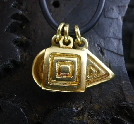 Heston 3 Charm Necklace of 18K Yellow Gold on Black Rubber Cord