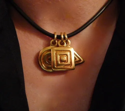Heston 3 Charm Necklace of 18K Yellow Gold on Black Rubber Cord