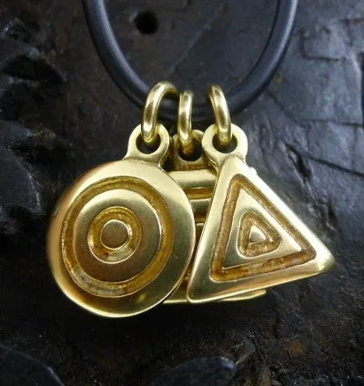 Heston 3 Charm Necklace of 18K Yellow Gold on Black Rubber Cord