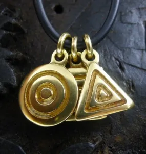 Heston 3 Charm Necklace of 18K Yellow Gold on Black Rubber Cord