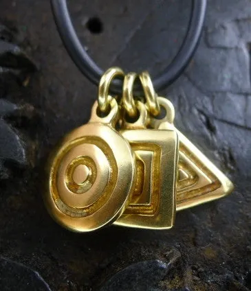 Heston 3 Charm Necklace of 18K Yellow Gold on Black Rubber Cord