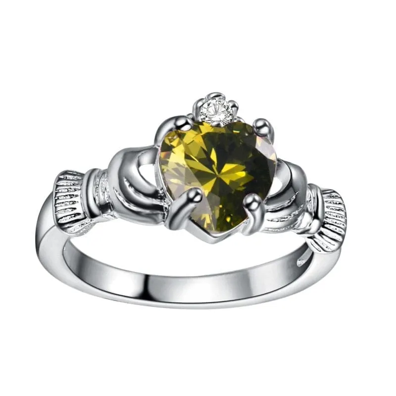 Irish Claddagh Love & Friendship .925 Plated - Birthstone Colors