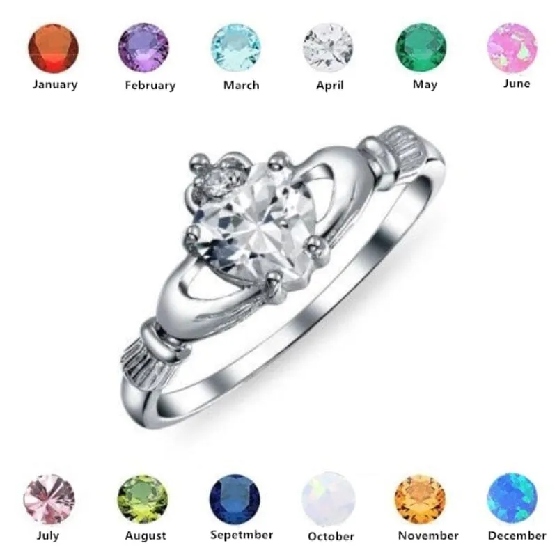 Irish Claddagh Love & Friendship .925 Plated - Birthstone Colors