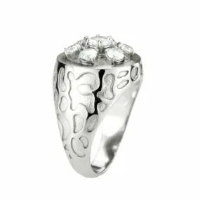 Jewellery Kingdom Mens Derby Pinky Signet Stainless Steel Cubic Zirconia Ring (Silver)