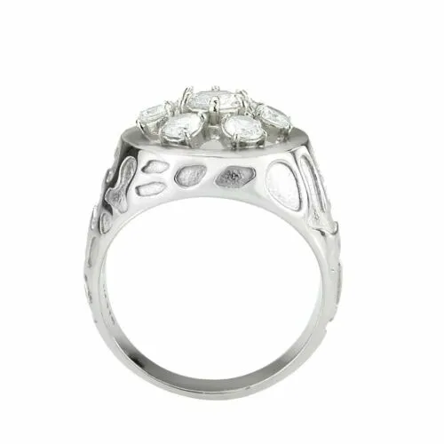 Jewellery Kingdom Mens Derby Pinky Signet Stainless Steel Cubic Zirconia Ring (Silver)