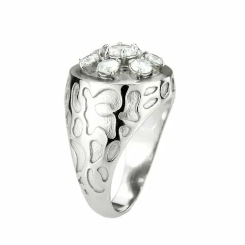 Jewellery Kingdom Mens Derby Pinky Signet Stainless Steel Cubic Zirconia Ring (Silver)