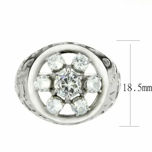 Jewellery Kingdom Mens Derby Pinky Signet Stainless Steel Cubic Zirconia Ring (Silver)