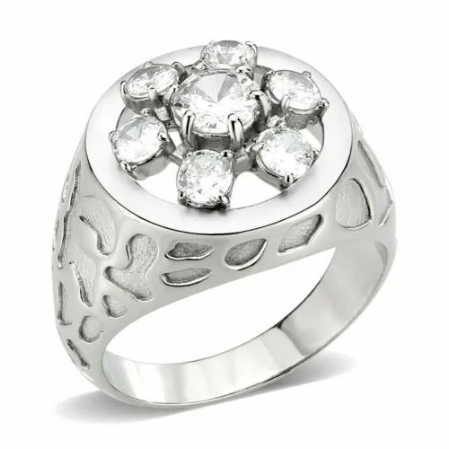Jewellery Kingdom Mens Derby Pinky Signet Stainless Steel Cubic Zirconia Ring (Silver)