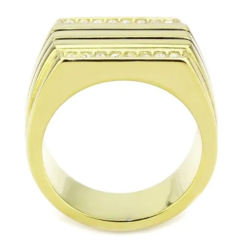 Jewellery Kingdom Mens Gold Cz Square Signet Pinky Classy Smart 18kt Steel Ring